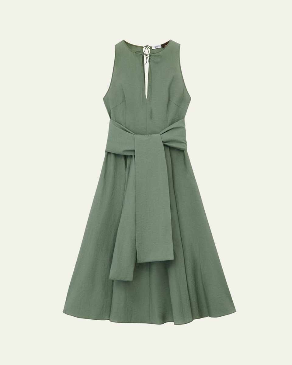 Draped Tie-Waist Midi Dress